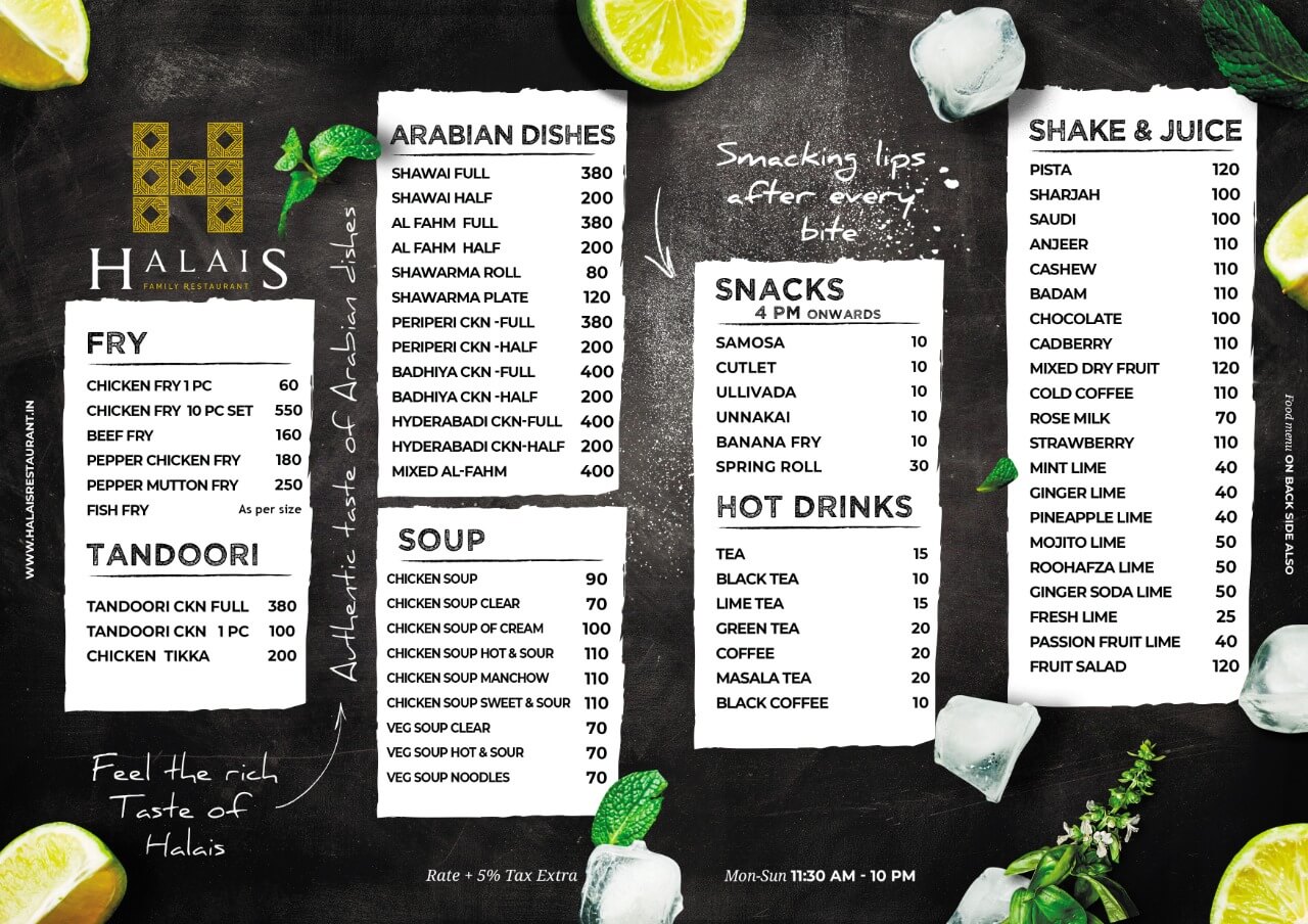 Halais specials menu page two